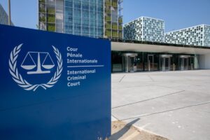 The sign of the International Criminal Court outside its premises